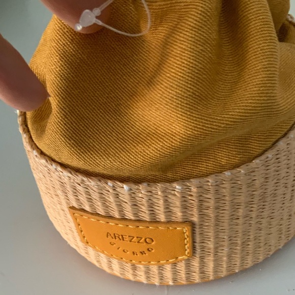 AREZZO GIORNO Brazil Drawstring Raffia Crossbody Bucket Purse Leather BRAND NEW - Picture 8 of 16